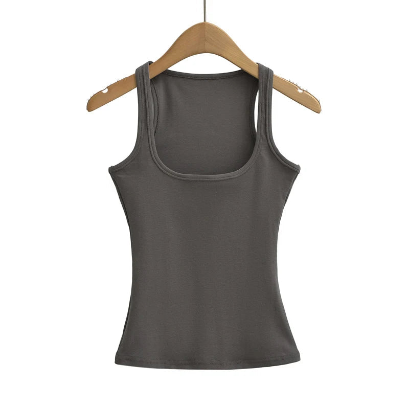 Women's Sculpted Square Neck Tank Top Summer Slim Fit Workout Athletic Crop Tops for Women Quick Pick Grocers