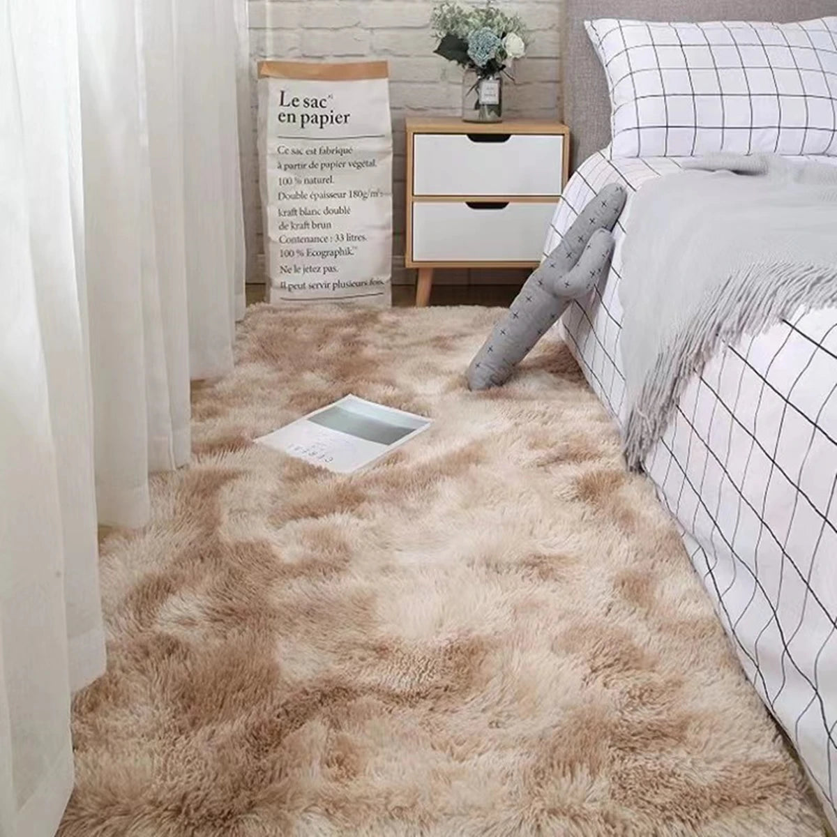 Soft Area Rugs Bedroom Carpet Fluffy Non-slip Tie-Dyed Fuzzy Shag Plush Soft Shaggy Bedside Rug Living Room Carpet Quick Pick Grocers