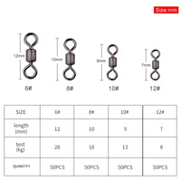 MEREDITH Fishing Swivels Ball Bearing Swivel 50PCS/Lot with Safety Snap Solid Rings Rolling Swivel for Carp Fishing Accessories