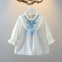 Long Sleeved Baby Girl Dress With Spring And Autumn Bow Lace Splicing Small Plaid Sweet Long Sleeved Dress Econic Blanks