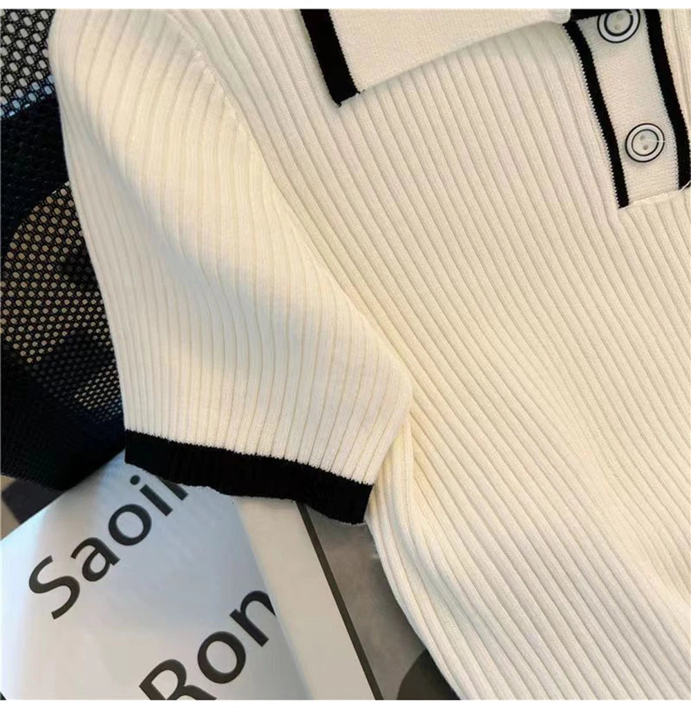 Ice silk knitted short sleeved T-shirt for women's summer 2024 new fashionable and stylish polo shirt top Quick Pick Grocers