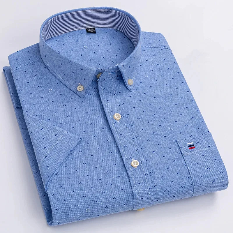 Men's high-quality Oxford cotton short sleeved shirt for summer comfort breathable classic solid color plaid business leisure Quick Pick Grocers