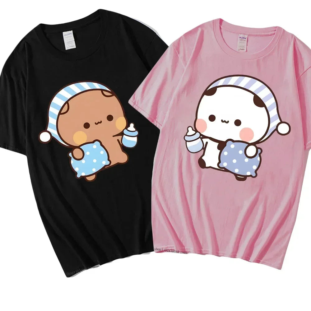 Couple Shirts Kawaii Cute BuBu Panda Going To Sleep with DuDu Bear Graphic Tshirt Cotton Men Women Clothes Long Sleeve Tees Quick Pick Grocers
