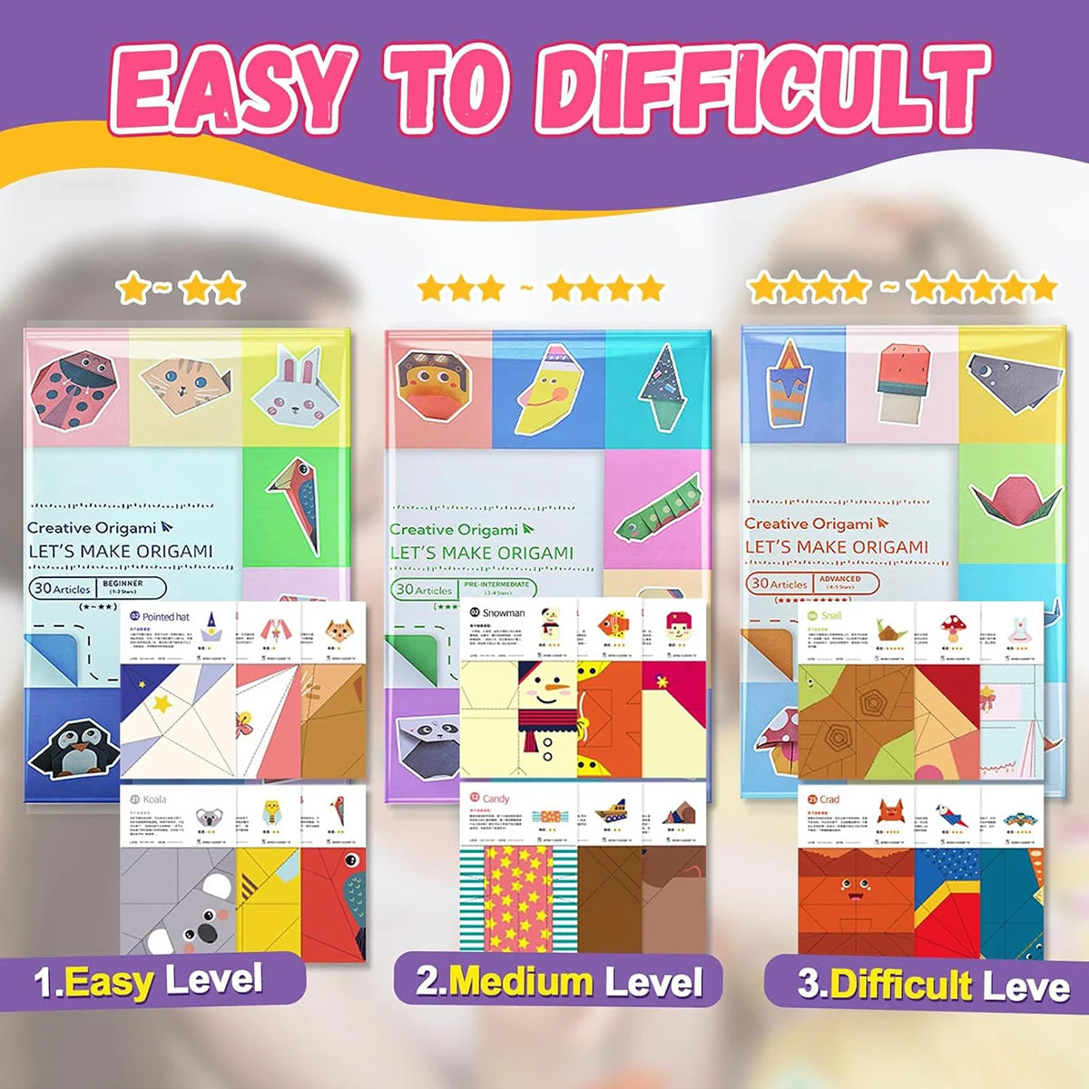 Origami Kit 30/96 Sheets Origami Paper Craft Guiding Book DIY Art Craft Projects Supplies for Beginners Children Kids Boys Girls Quick Pick Grocers