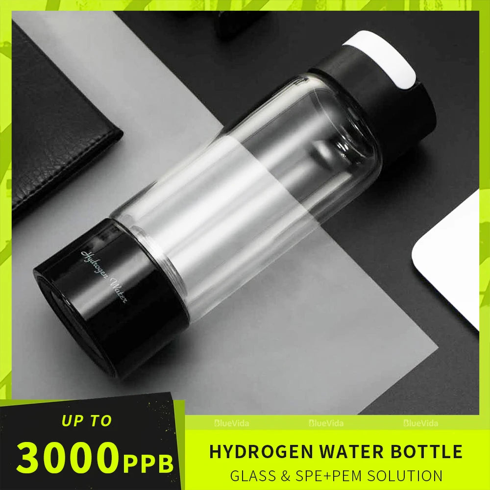 Bluevida Hydrogen Water Generator Bottle - Glass Cupbody - DuPont SPE & PEM Dual Chamber Maker Ionizer - H2 Inhalation Device Quick Pick Grocers