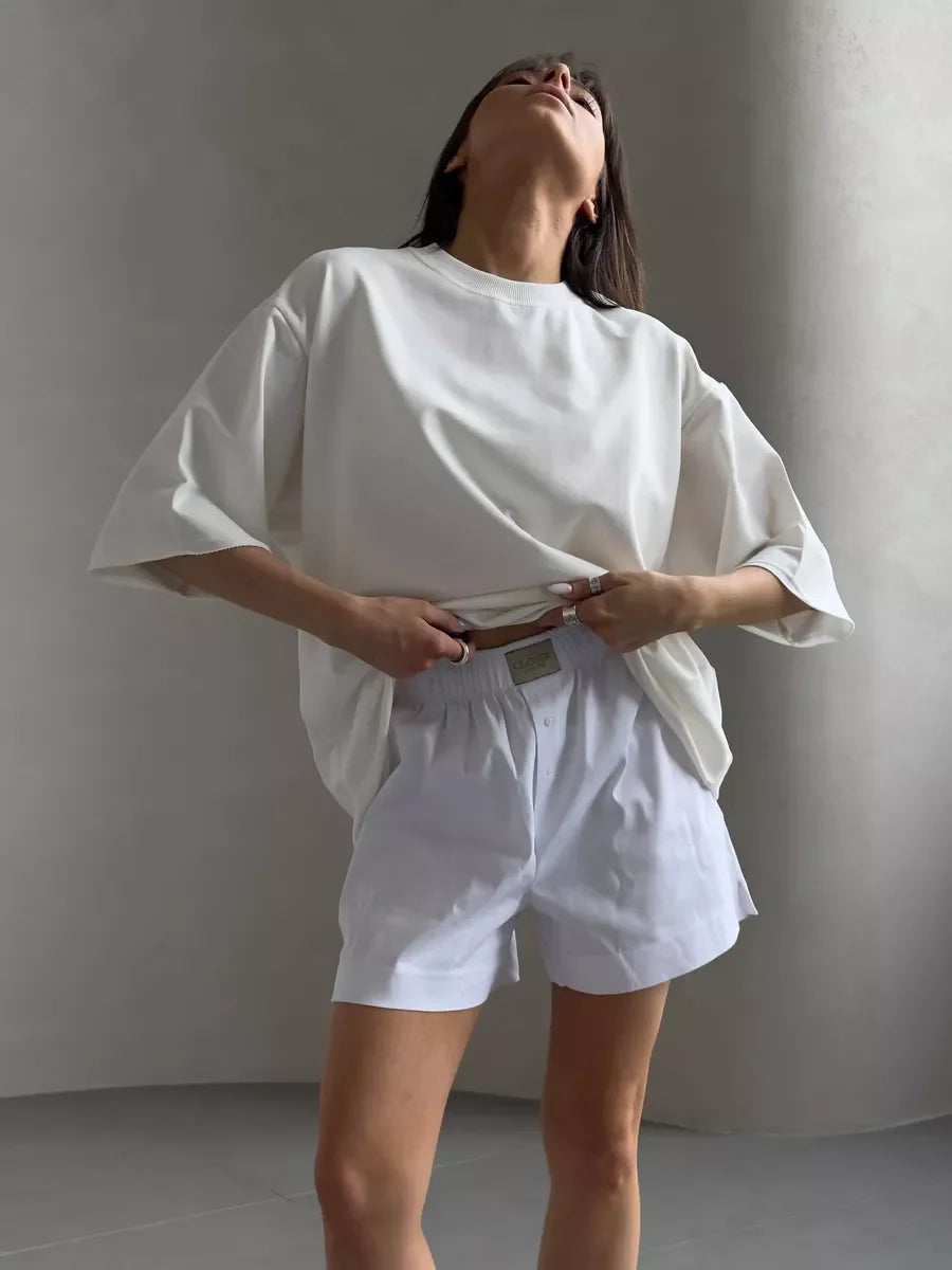 Hirsionsan Summer Casual Oversized T-shirts Women 100% Cotton Pink Loose Tees 2025 New Cusual Solid O Neck Female Aesthetic Tops Quick Pick Grocers