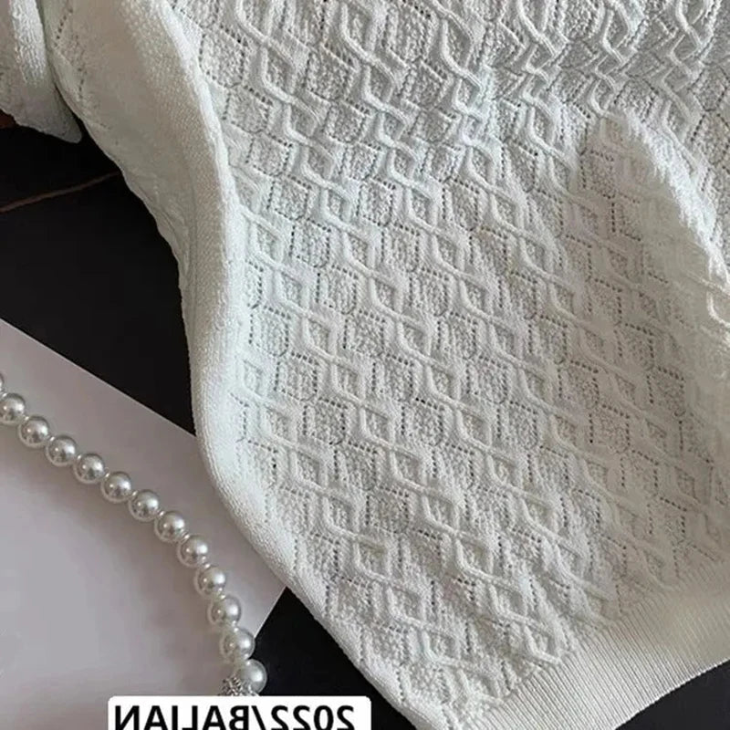 Ice Silk Polo Shirt Knitted Short Sleeve T-Shirt Summer Chic Thin Unique Jacquard Women Tops 2026 Korean Style Women’s Clothing Quick Pick Grocers