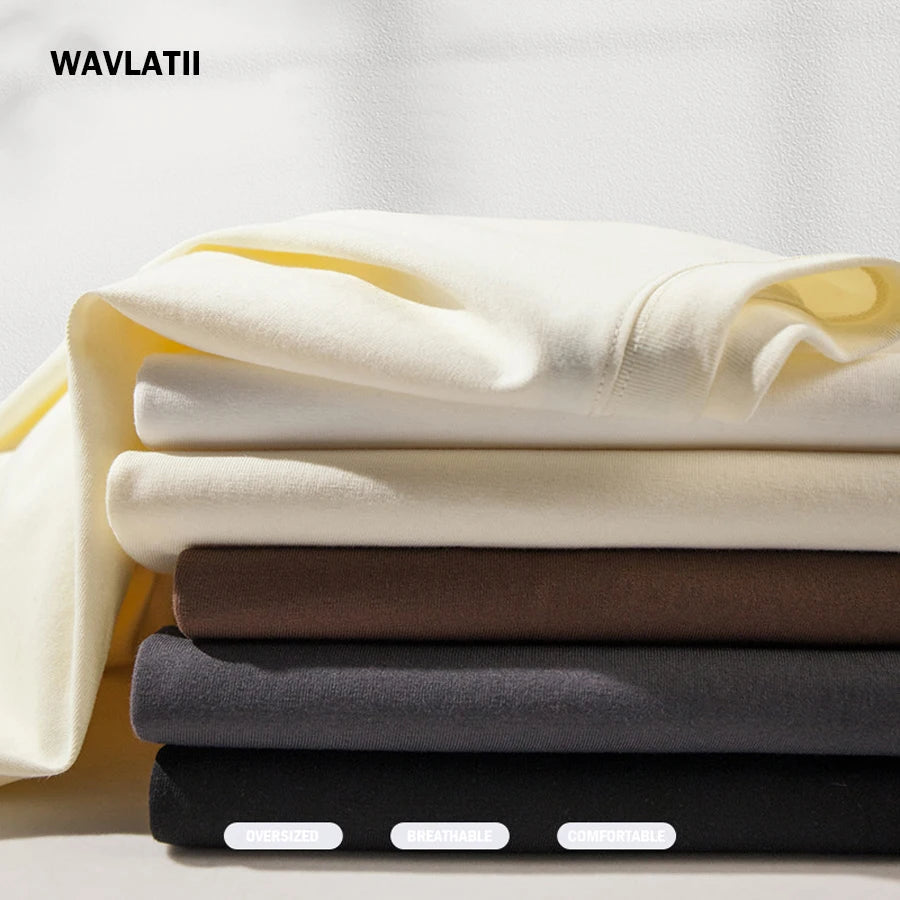 WAVLATII Women New Oversized T shirts Female 260 GSM White Casual Streetwear Tees Unisex Solid Korean Cool Tops for Young WT2560 Quick Pick Grocers