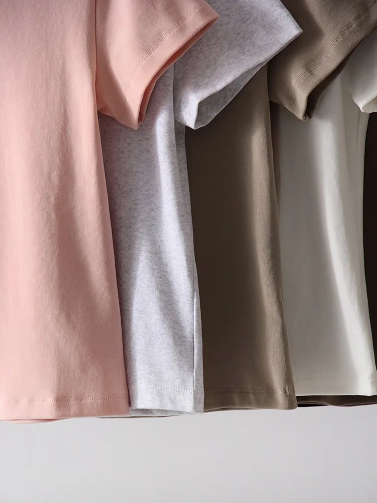 Basic T Shirts Women Cotton Slim Fit White Tops Summer Black Tees Crew Neck 100% Cotton T Shirt For Women Plain T-shirts Soft Quick Pick Grocers