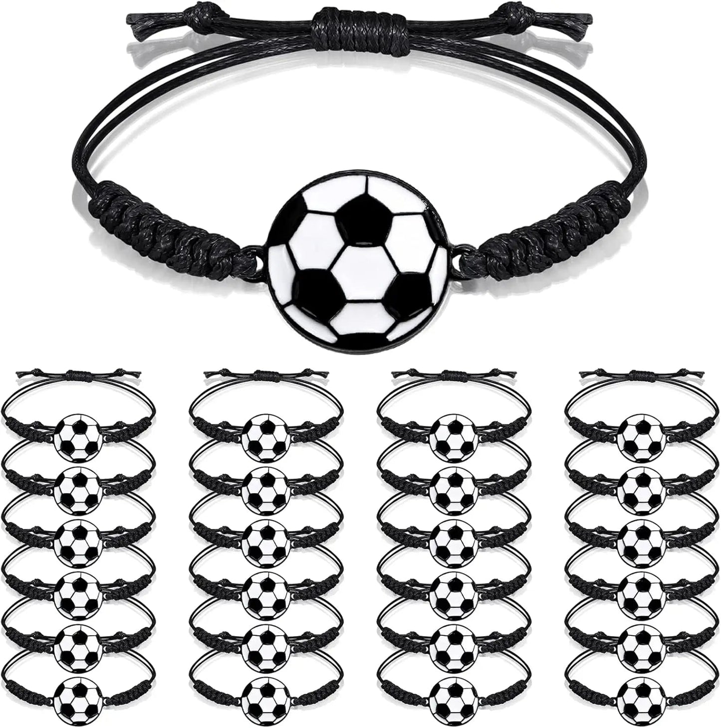 10-20Pcs Soccer Kids Bracelets Adjustable Charm Football Bracelet Sports Woven Cord Bracelets for Soccer Player Quick Pick Grocers