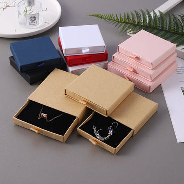10pcs 8x8x1.7cm Kraft Paper Drawer Travel Jewelry Packaging Box Greeting Card Necklace Bracelet Earrings Gift Organizer Case Box Purest Peak
