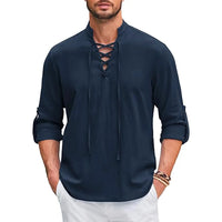 Men's Renaissance Shirt Pirate Medieval Viking top Cotton Linen Shirts Men Long Sleeved Halloween Costume Quick Pick Grocers