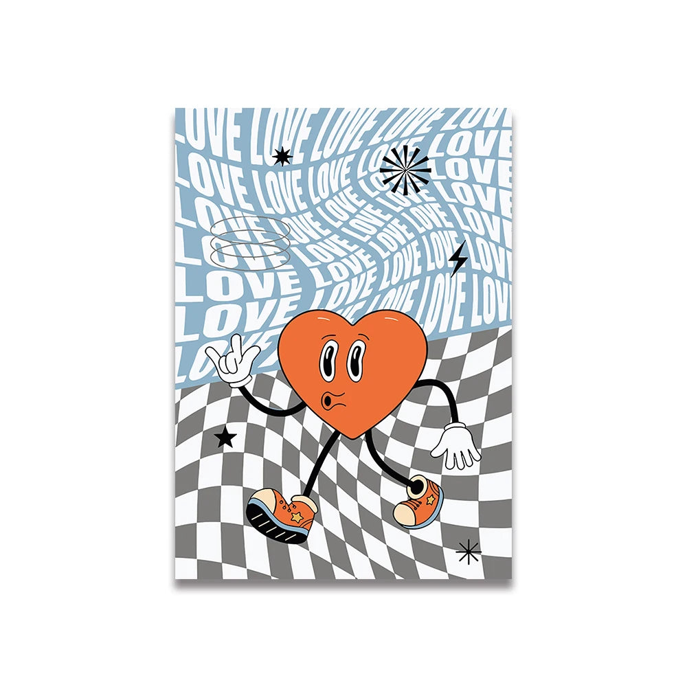 Simplicity Vintage Pink Cartoon Print Canvas Posters Wall Art Poster Home Decor Canvas Print Painting  Living Room Bedroom Decor Quick Pick Grocers