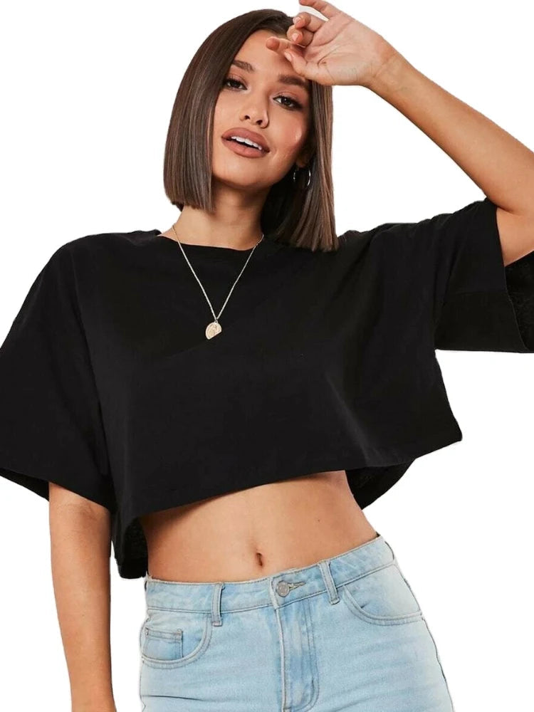 Cotton Women Short Sleeve Dance Running Clothes Yoga Fitness Crop Top  Navel Baring New Sport T-shirt Loose Gym Workout Shirts Quick Pick Grocers