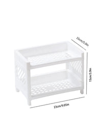 1PC PP Desktop Double Layer Storage Rack Rectangular White Organizing Student Desk Office Cosmetics Stationery Econic Blanks