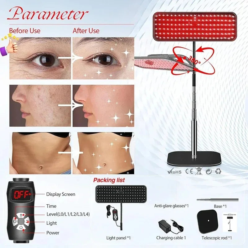 660nm 850nm Near Infrared Light Panel Red Light Lamp With Timer Face and Body Home Use Relief Pain Device with Adjustable Stand Quick Pick Grocers