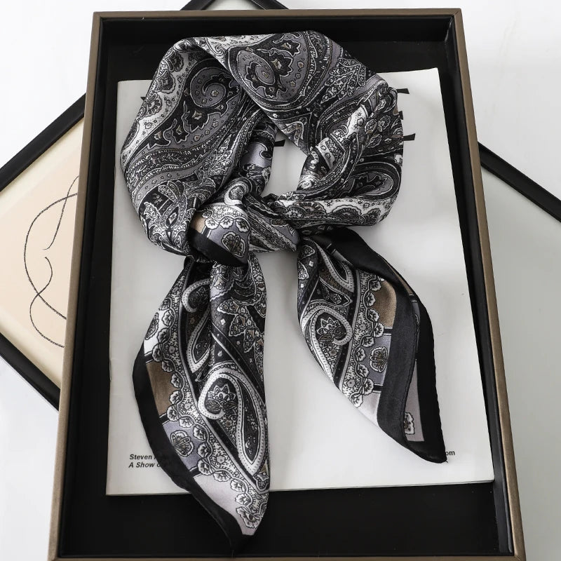 2025 New Fashion 70X70cmPrinted Women's Scarf Pashmina Silk Scarf Square Shawl Decorative Headband Neck Luxury Design Bandana Quick Pick Grocers