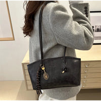 European American Retro Tote Bag, Korean Fashion Shoulder Bags Advanced Simple Handbag New Large Capacity Pendant Versatile Bags Quick Pick Grocers
