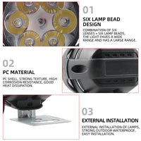 2PCS 6 LED Motorcycle Headlight Waterproof Scooters Spotlight Car Auxiliary Lamp Fog Bulb Work Lights white Universal 12v