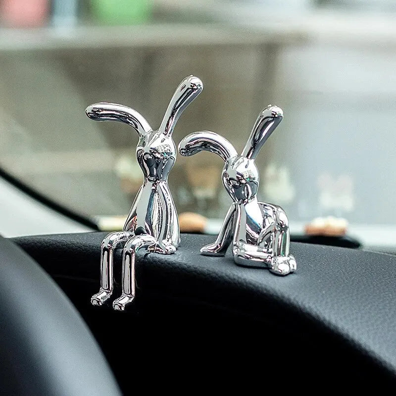 2PC Long-Eared Rabbit Double Statue Cartoon Decoration Accessories Living Room Bedroom Car Decoration Desktop Decorative Ornamet Quick Pick Grocers