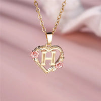 Female A-Z Letter Flower Pendant Necklace Yellow Gold Color Wedding Jewelry Gift For Women Quick Pick Grocers