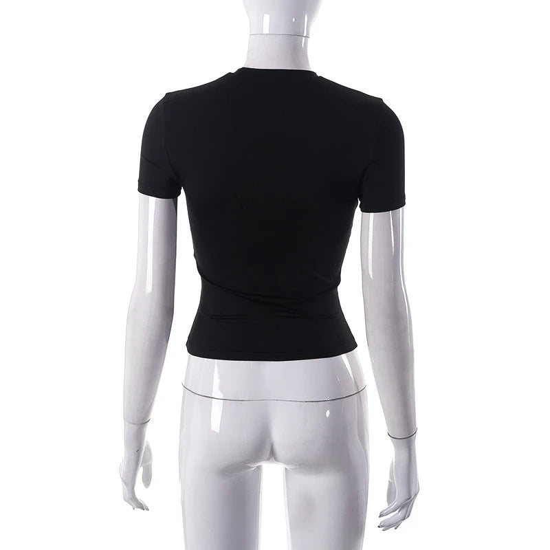 2024 Spring New Short Sleeve T-Shirt Women Solid Simple Casual Soft All-Match Hot Basic Crop Tops Tees Summer Fashion Quick Pick Grocers