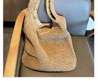 French Style Large Capacity Woven Straw Woven Bag for Women New Beach Vacation Shoulder Bag Casual Commuting Tote Bag Purse Quick Pick Grocers