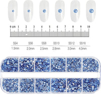 12Grids SS6-SS30 Mixed Nail Rhinestones Shiny Clear/Gold/Pink/Blue Diamond Flat-back Nail Gems Glass Stones Nails Decoration Econic Blanks