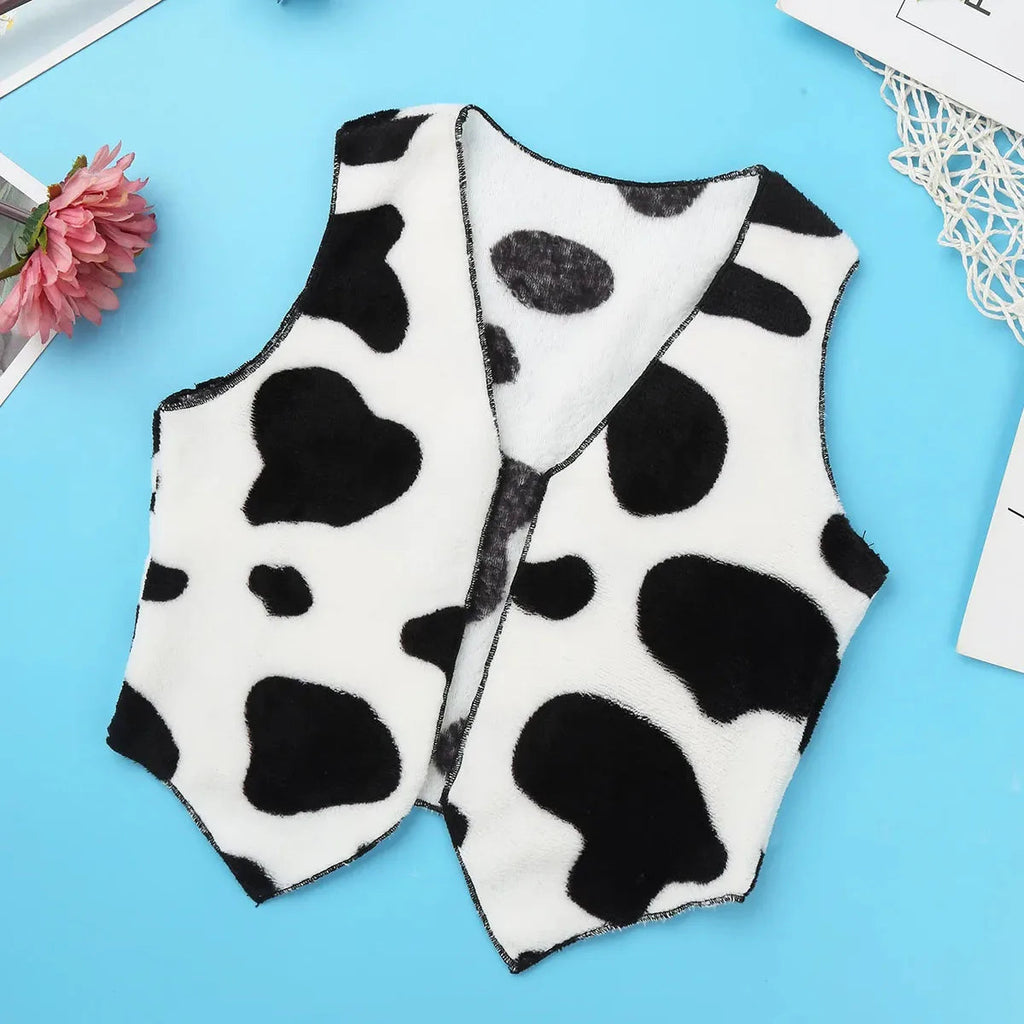 Black White Cowboy Cowgirl Costume Kids Halloween Party Fancy Dress Up Clothes Sleeveless Plush Cardigan Vest Waistcoat Tops Quick Pick Grocers