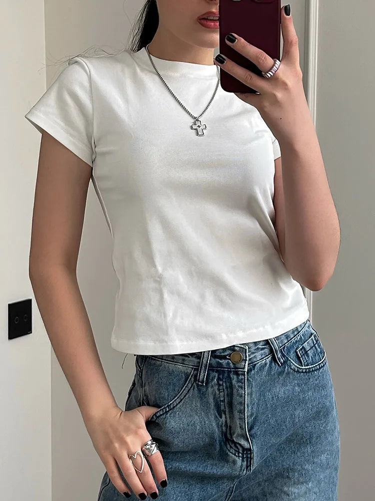 Basic T Shirts Women Cotton Slim Fit White Tops Summer Black Tees Crew Neck 100% Cotton T Shirt For Women Plain T-shirts Soft Quick Pick Grocers