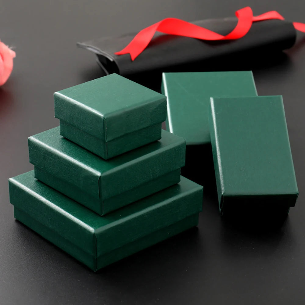 12pack White Simple Luxury Box Dark Green Paper Jewellry  Rings Earrings Bracelet Necklace Display Case Jewelry Organizer Boxes Purest Peak