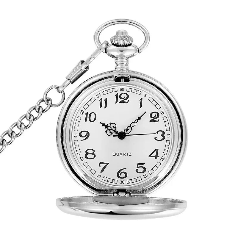 Silver Smooth Quartz Pocket Watch Mens Womens Necklace Clock Metal Stainless Steel Watches Pendant with Short Chain Gifts Quick Pick Grocers