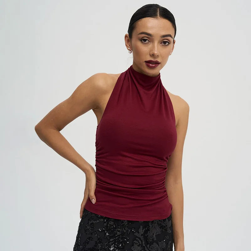 Sexy Backless Pure Color Summer New Women's Tank Top T-shirt Sleeveless Polyester Fiber Cross-Border Clothing Quick Pick Grocers