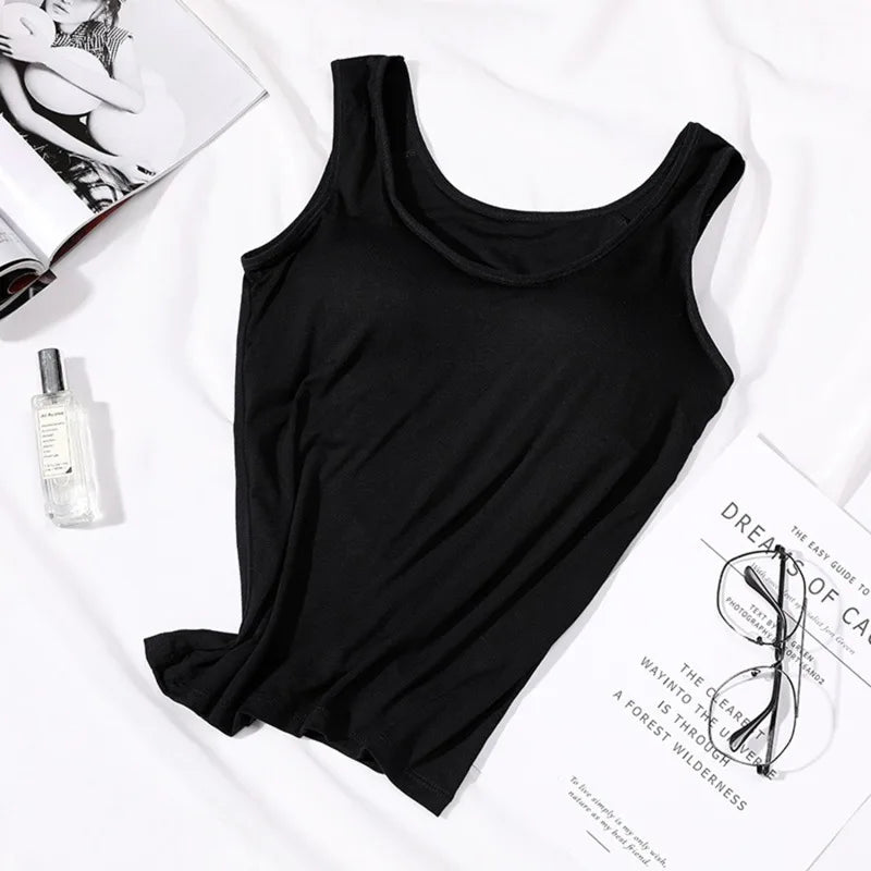 Women's Vest Tops With Built In Padded Bra Vest Slim Fit Tank Tops Sexy Shirts Feminino Casual Underlay Slimming Lingerie Top Quick Pick Grocers