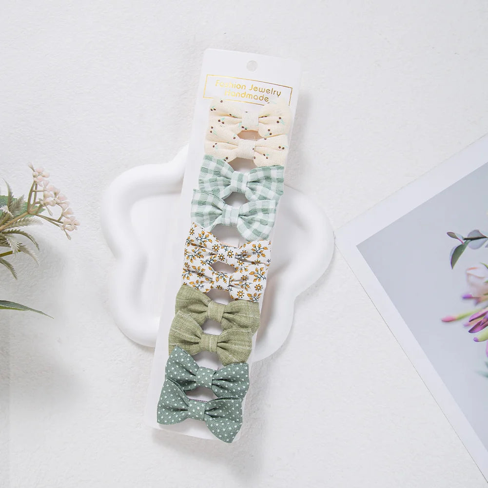 10Pcs/Set Mini Hair Bows Clips Baby Girls Cute Froal Print Plaid Hairbows Checkered Gingham Hairpins Korean Safety Kids Headwear Purest Peak