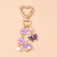 Cute Enamel Flower Butterfly Keychain Women Girls Love Heart Key Ring Pendants Handbag Decor DIY Handmade Jewelry Gifts Quick Pick Grocers
