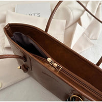 European American Retro Tote Bag, Korean Fashion Shoulder Bags Advanced Simple Handbag New Large Capacity Pendant Versatile Bags Quick Pick Grocers