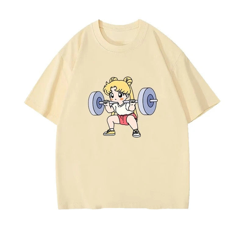 Sailor Moon Lifting Iron Fitness Women's T-Shirt Cotton Girl Children Parent-Child Summer Loose Cute Sweet Fun Short Sleeves Top Quick Pick Grocers