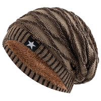 New Unisex Slouchy Winter Hats Add Fur Lined Men And Women Warm Beanie Cap Casual Five-pointed Star Decor Winter Knitted Hats Purest Peak