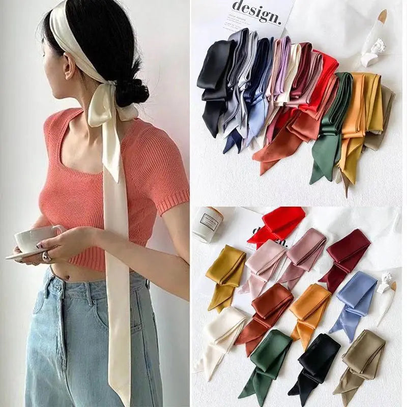 5x200cm Satin Silk Narrow Scarf Neckerchief Solid Neck Scarves Long Silk Thin Scarf Head Neck Hair Band Bag Ribbon Headbands DIY Quick Pick Grocers