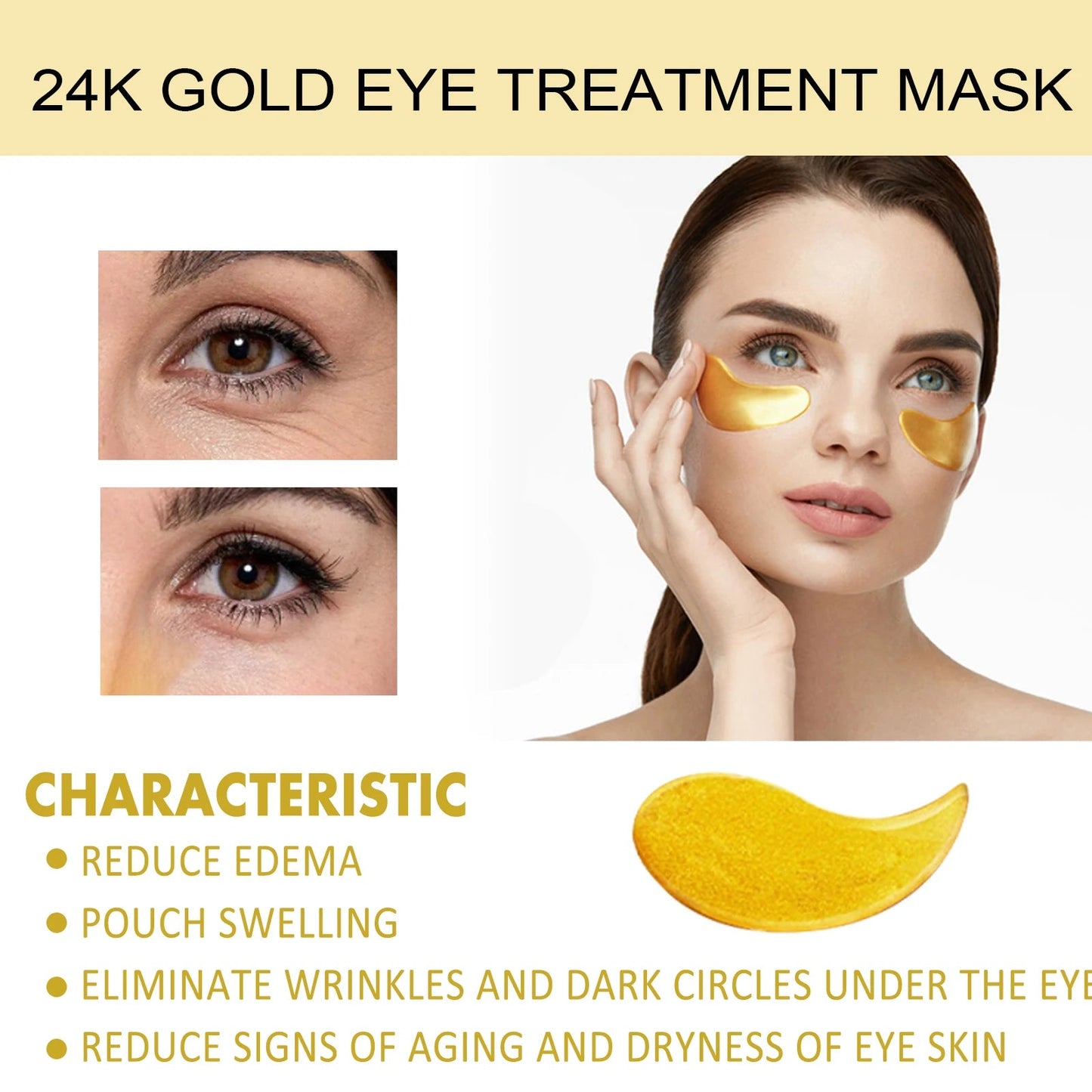 24k Gold Under Eye Patches Pure Gold Anti-Aging Under Eye Mask Removal Eyebags Moisturizing Firming Eye Patches Anti Dark 60pcs Quick Pick Grocers