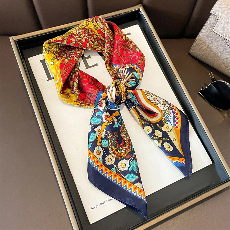 60Colors Luxury Scarf Women 70*70Cm Silk Feel Square Hair Wrapping Foulard Satin Shawl Big Size Head Bandana Hijab Handkerchief Quick Pick Grocers