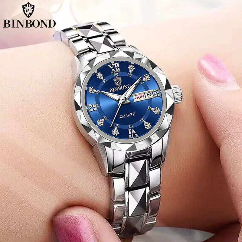 BINBOND B2521 Top Brand Luxury Fashion Business Womens Quartz Watches 30M Waterproof Week Date Clock Sport Womens Wristwatch Quick Pick Grocers