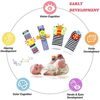 4Pcs Baby Toy 0-12 Months Baby Rattles Toys Animal Socks Wrist Strap + Rattle Baby Foot Socks Bug Wrist Strap Baby Socks New Econic Blanks