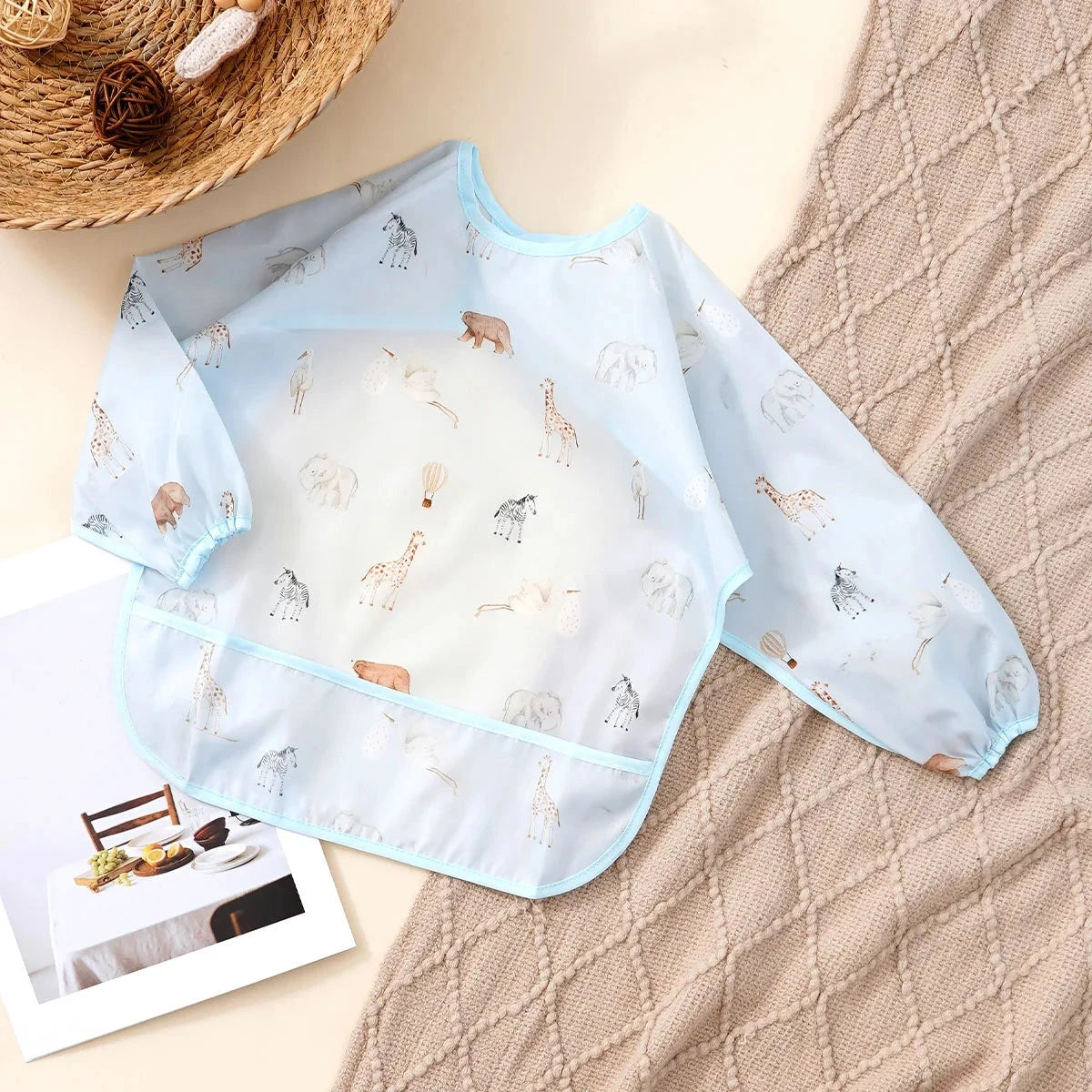 Elinfant 1PC Long Sleeve Bibs, Waterproof Feeding Bibs,Washable Burp Cloth,Coveralls Bibs,Easy To Clean,Wash-Free Eating Bibs Econic Blanks
