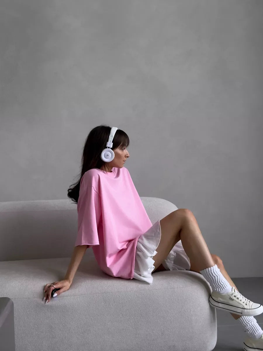 Hirsionsan Summer Casual Oversized T-shirts Women 100% Cotton Pink Loose Tees 2025 New Cusual Solid O Neck Female Aesthetic Tops Quick Pick Grocers