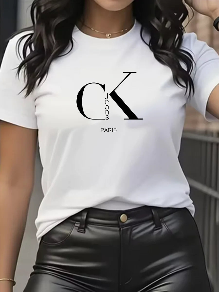 Summer luxury brand fashion cartoon letter print crew collar clothing short sleeve T-shirt  trend women's summer Y2K top Quick Pick Grocers