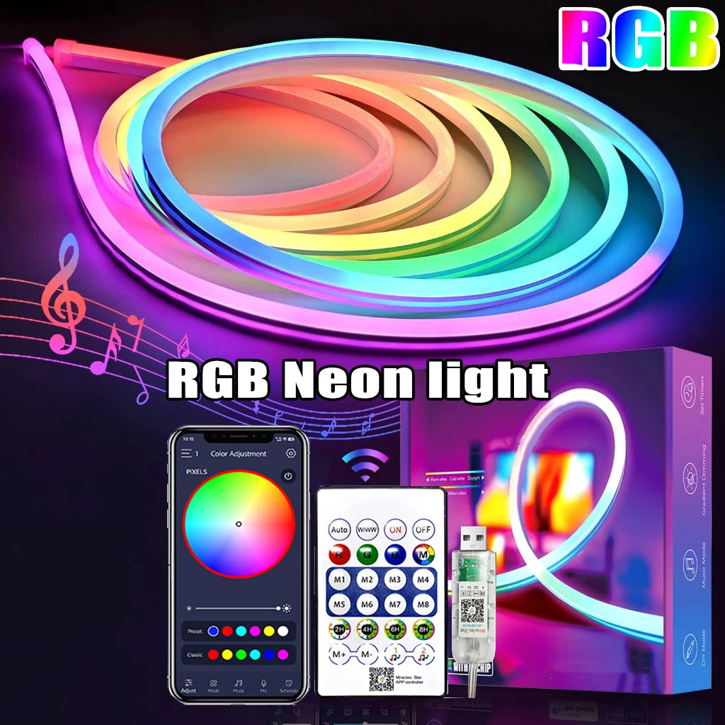 5V RGB Neon Strip Light 1M 2M 3M 5M USB Waterproof Flexible Ribbon Tape Neon Lights With Bluetooth Remote Control For Home Decor Econic Blanks