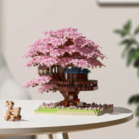 Pink cherry tree house building micro-particle building block classic model girl series difficult assembly toys Purest Peak Salt