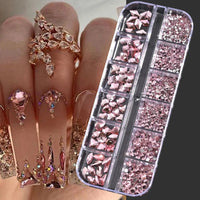 12Grids SS6-SS30 Mixed Nail Rhinestones Shiny Clear/Gold/Pink/Blue Diamond Flat-back Nail Gems Glass Stones Nails Decoration Econic Blanks